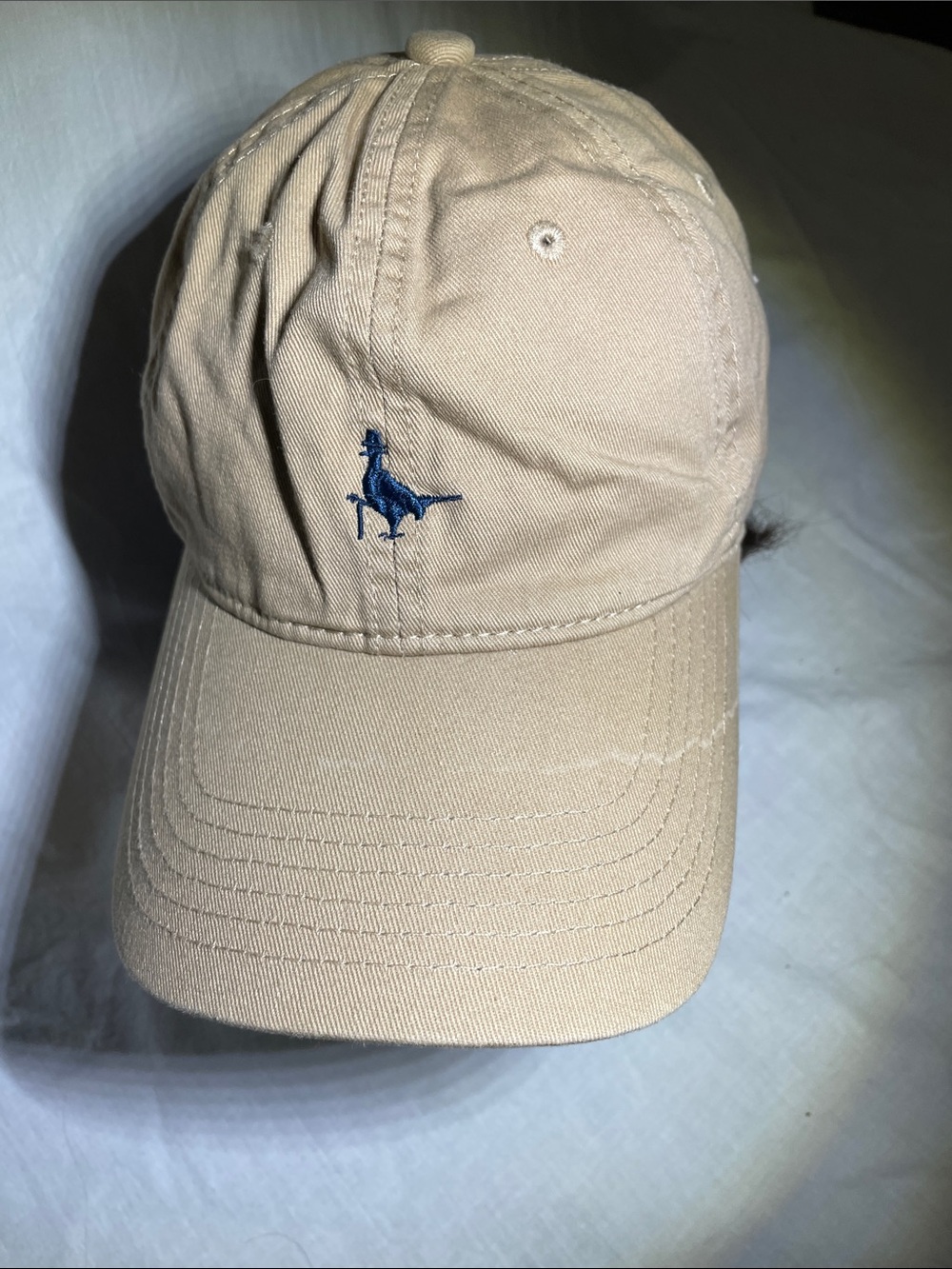 Khaki Baseball Cap with Navy Embroidered Bird